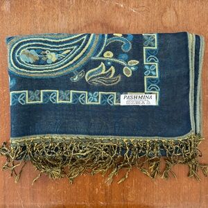 Source Unknown Blue and Gold Paisley Scarf